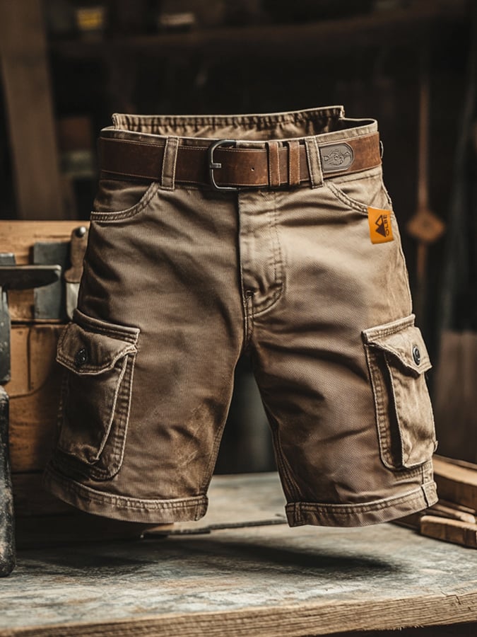 Herre Casual Cargo Shorts med Bæltestropper og Tætte Syninger