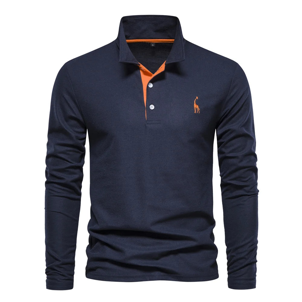 Klassisk Langærmet Poloshirt med Kontrastkrave - til Herrer