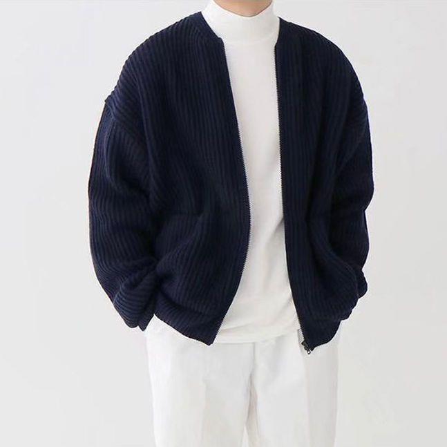 Adrian Bellucci - Minimalistisk Strikket Lynlås Cardigan Til Herre