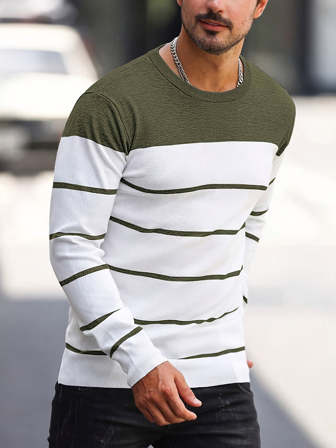 Mænd Casual Langærmet Pullover med Kontrastpanel