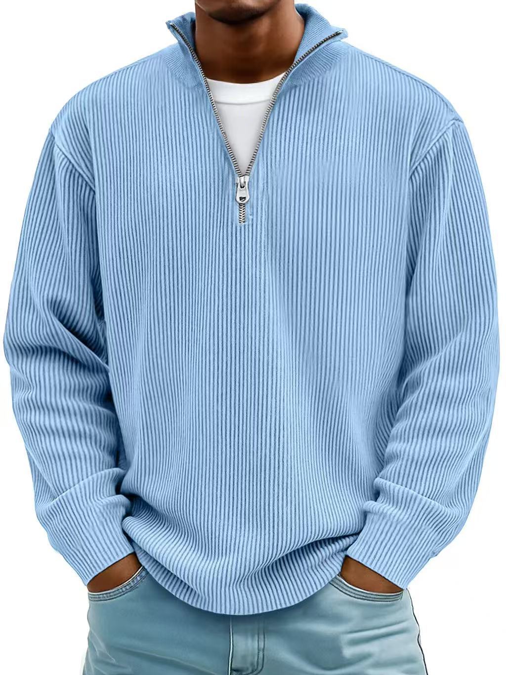 Liam Robertson - Ribstrikket Fløjl Kvart-Lynlås Sweatshirt Til Herre