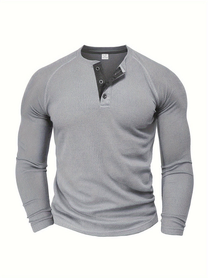 Mænd Tekstureret Henley Trøje med Knapstolpe