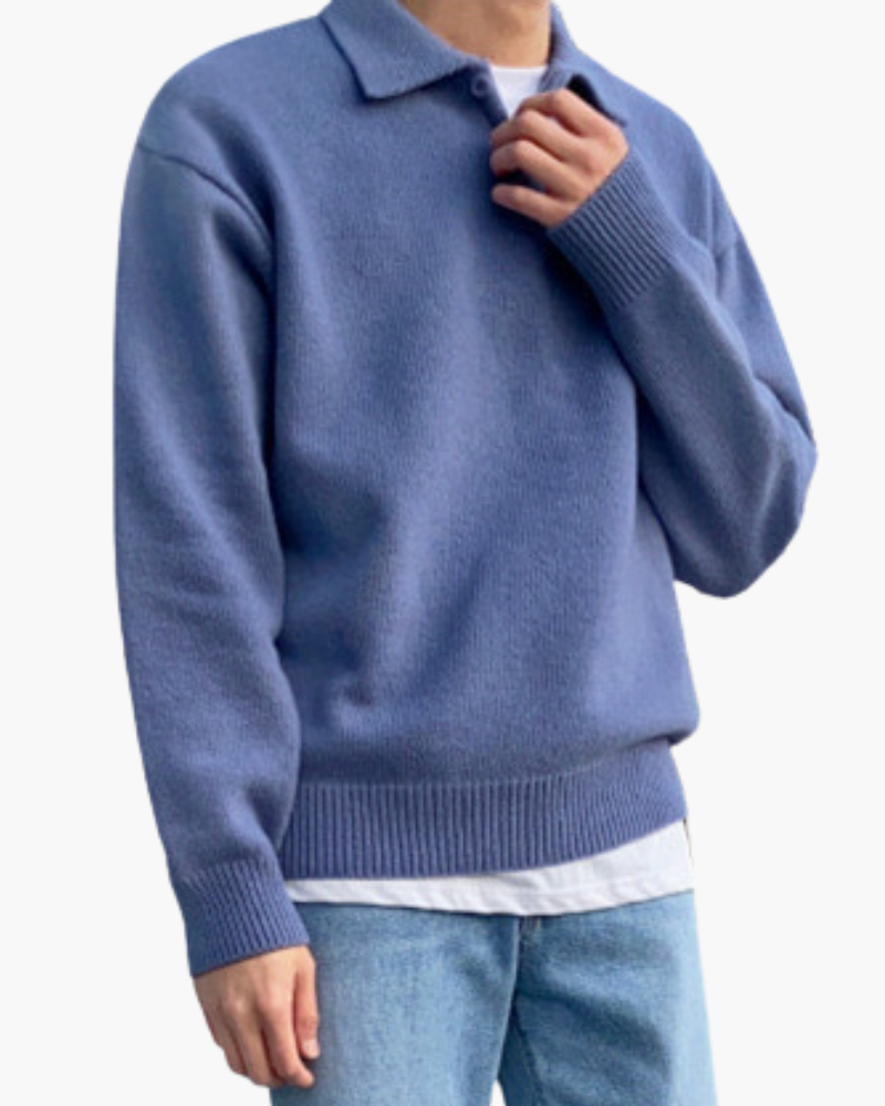 Enzo Laurent | afslappet Knit Polo striktrøje med Soft Minimal Elegance til herre