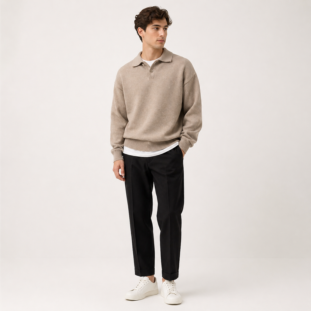 Enzo Laurent | afslappet Knit Polo striktrøje med Soft Minimal Elegance til herre