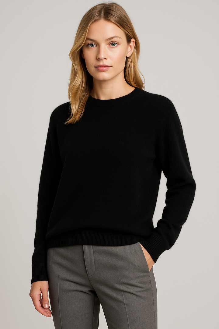 Freya Harper - Klassisk Rund Hals Kashmir Striktrøje Til Dame