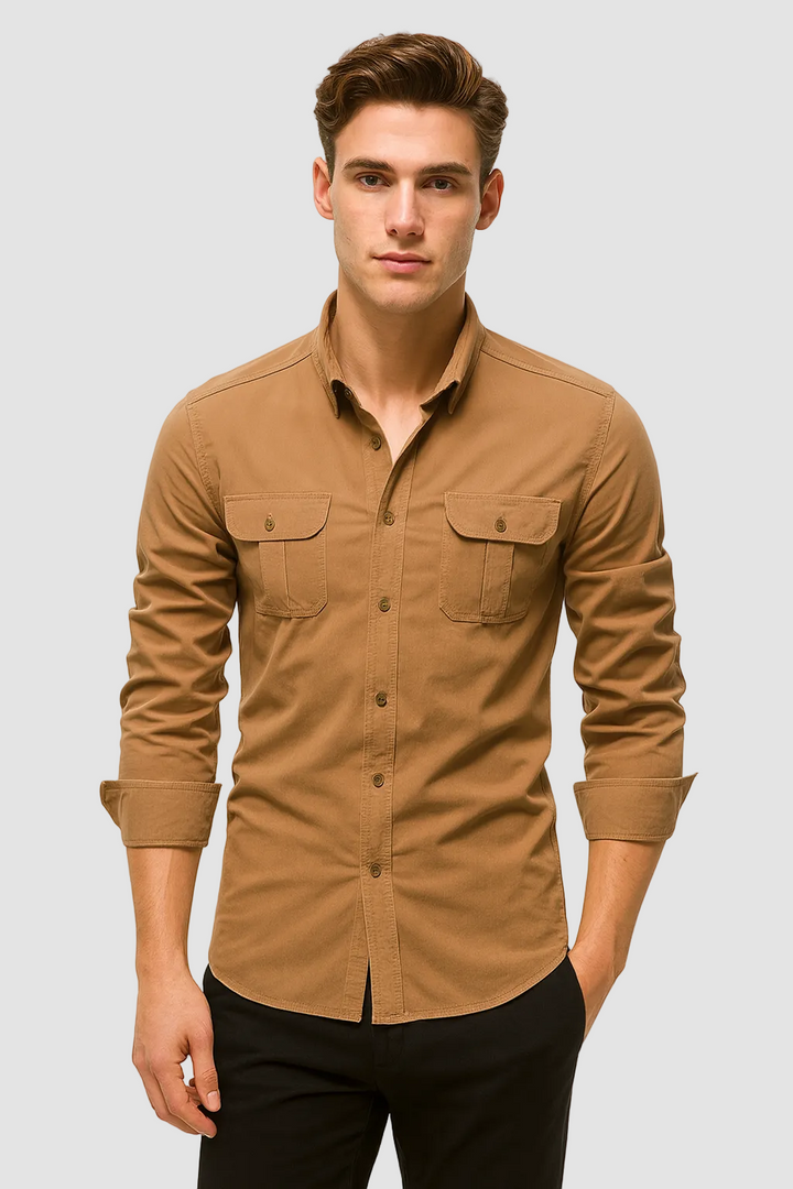 Herreskjorte Cargo Lomme Skjorte Casual Langærmet Button-Up