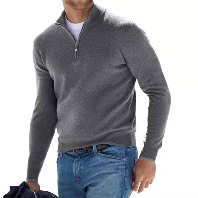 Luca Moretti - Premium Strikket Pullover Med Lynlås Til Herre