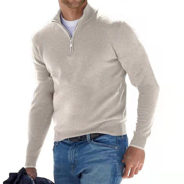 Luca Moretti - Premium Strikket Pullover Med Lynlås Til Herre