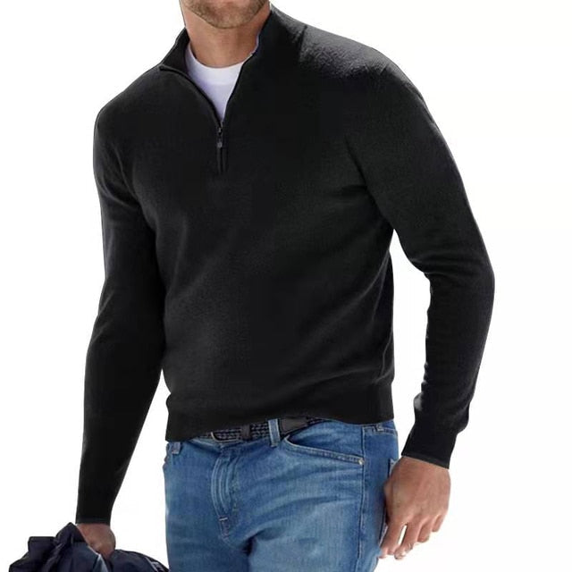 Luca Moretti - Premium Strikket Pullover Med Lynlås Til Herre