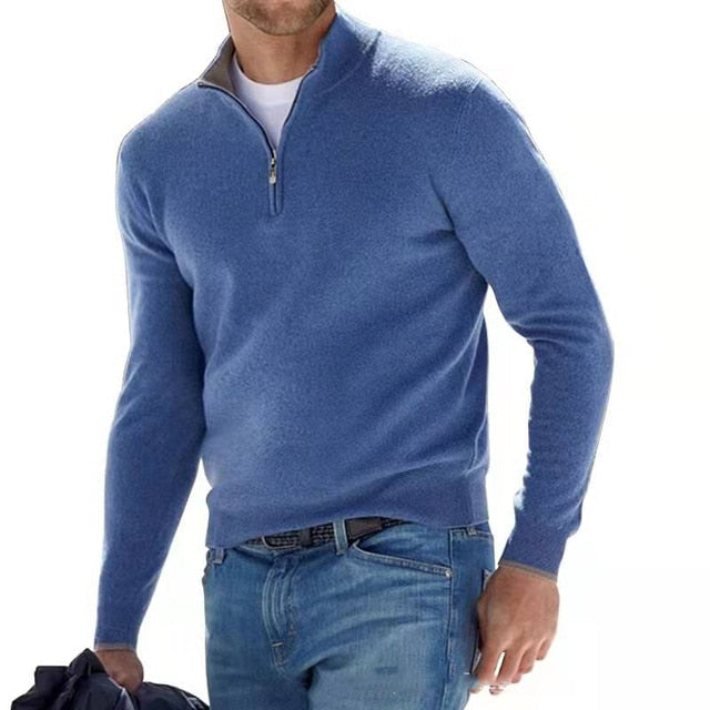 Luca Moretti - Premium Strikket Pullover Med Lynlås Til Herre