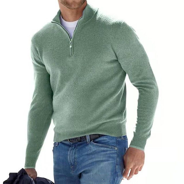 Luca Moretti - Premium Strikket Pullover Med Lynlås Til Herre