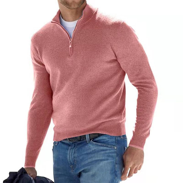 Luca Moretti - Premium Strikket Pullover Med Lynlås Til Herre