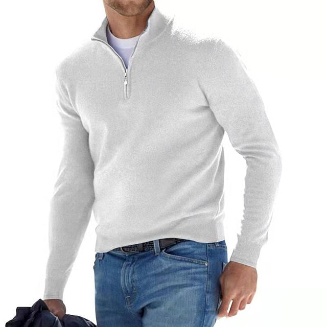 Luca Moretti - Premium Strikket Pullover Med Lynlås Til Herre
