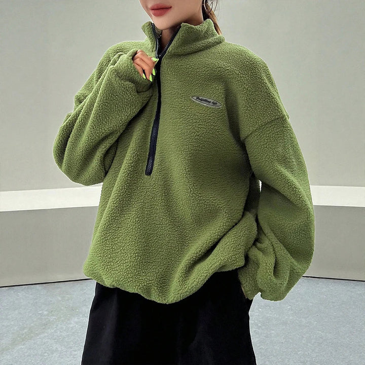 Charlotte Bellini - Teddy Fleece Halv Lynlås Striktrøje Til Dame