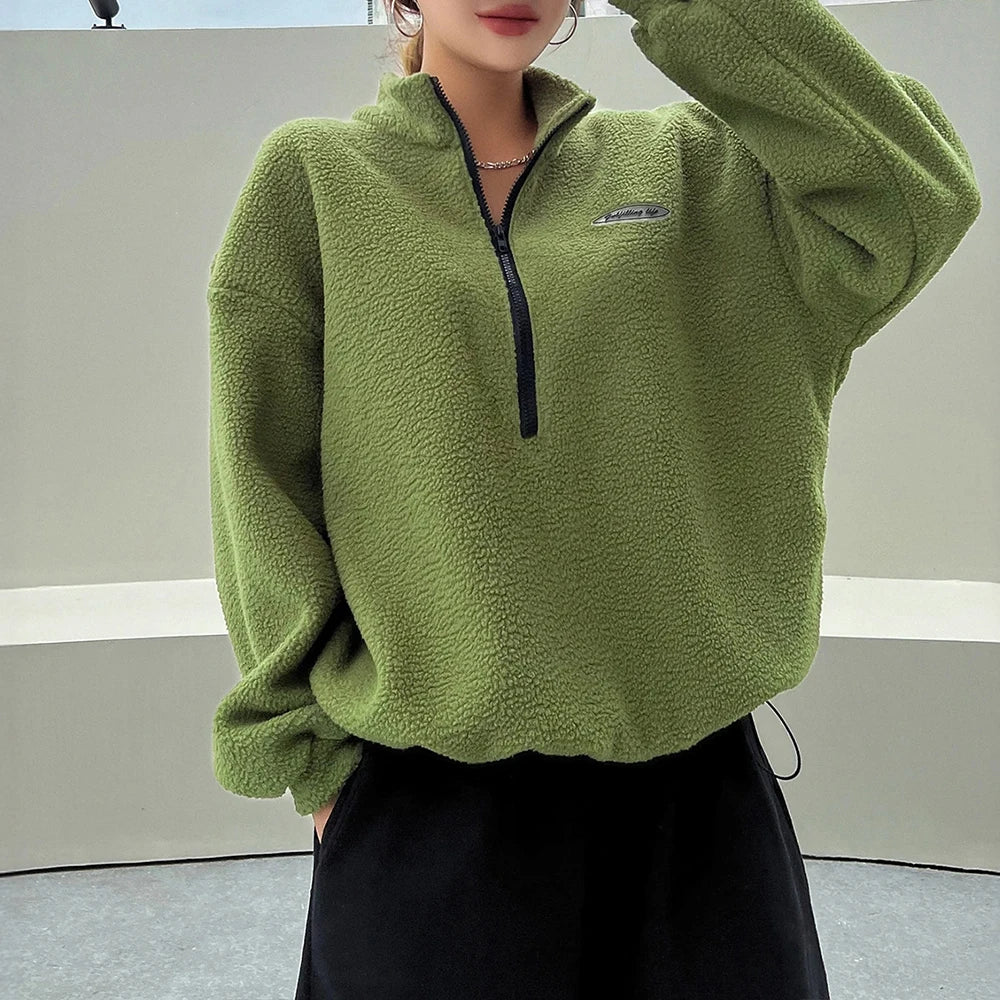 Charlotte Bellini - Teddy Fleece Halv Lynlås Striktrøje Til Dame