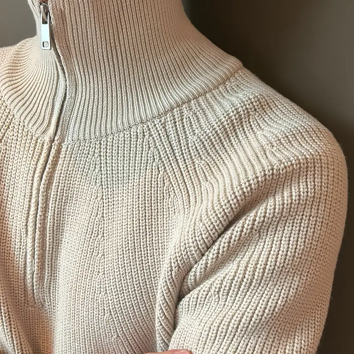 Herre Ribstrikket Halv Lynlås Strikket Sweater - Vinter Sweater