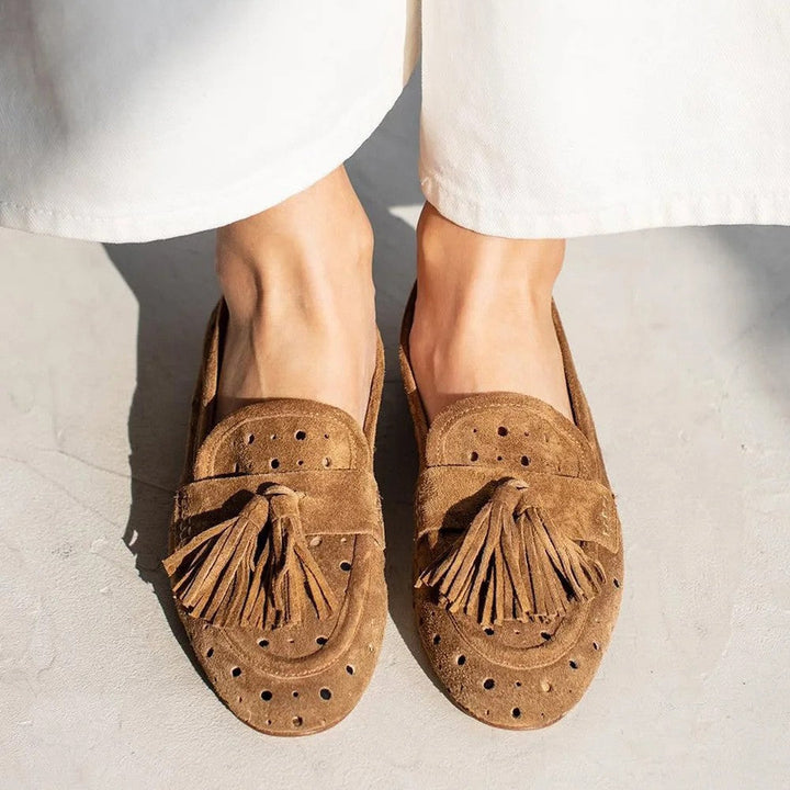 Damer Casual Slip-on Loafers i Brun Ruskind med Tassels