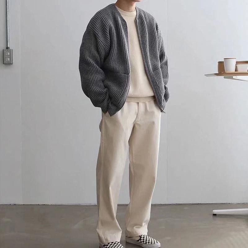 Adrian Bellucci - Minimalistisk Strikket Lynlås Cardigan Til Herre
