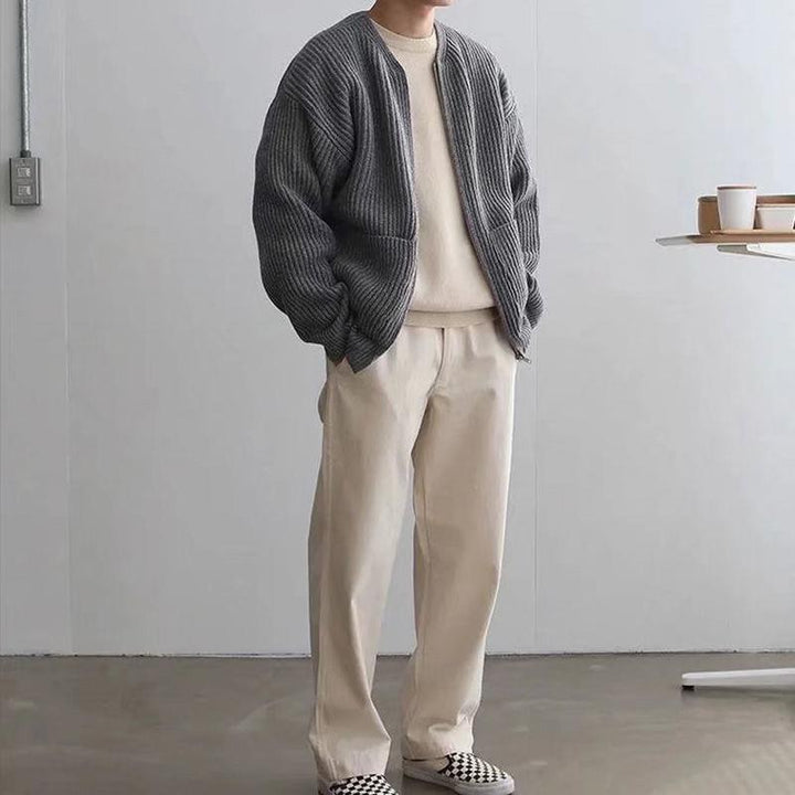 Adrian Bellucci - Minimalistisk Strikket Lynlås Cardigan Til Herre