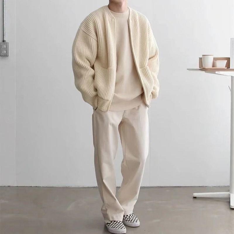 Adrian Bellucci - Minimalistisk Strikket Lynlås Cardigan Til Herre