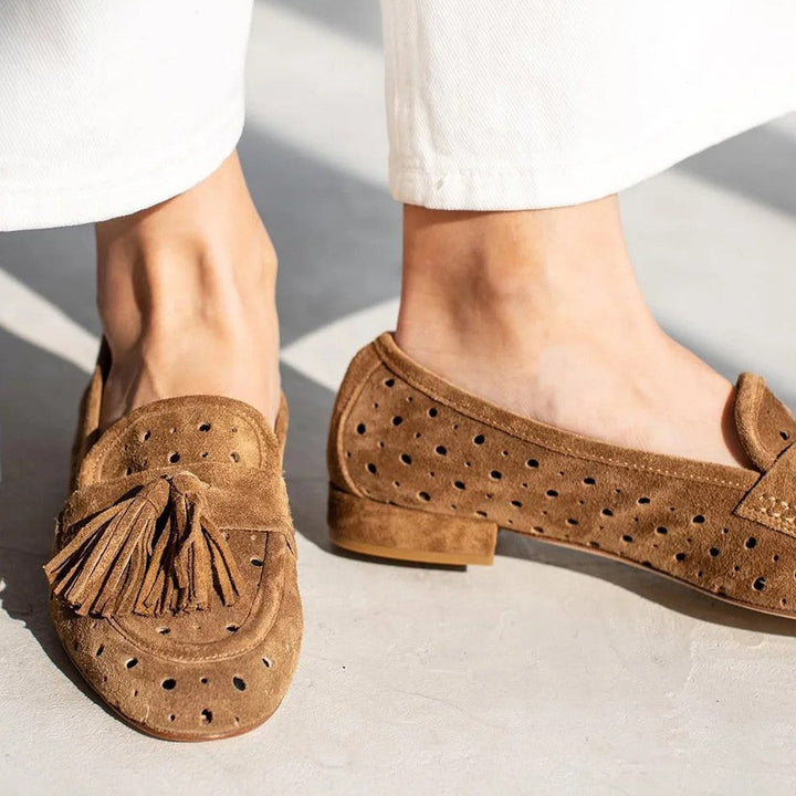 Damer Casual Slip-on Loafers i Brun Ruskind med Tassels