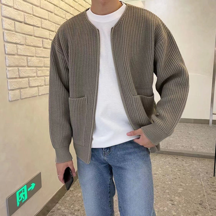 Adrian Bellucci - Minimalistisk Strikket Lynlås Cardigan Til Herre