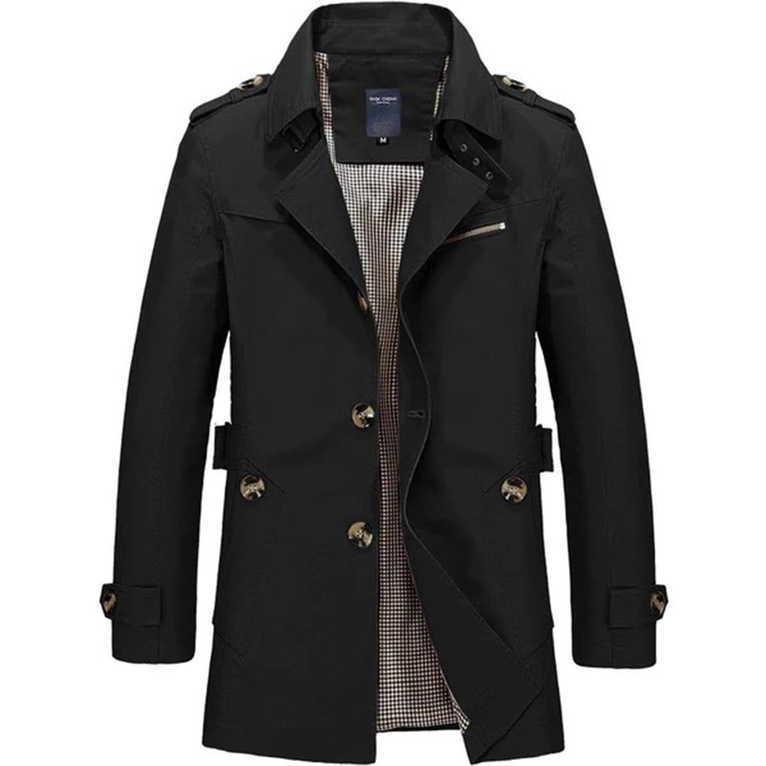 Herre Klassisk Trenchcoat med Knaplukning og Elegant Pasform