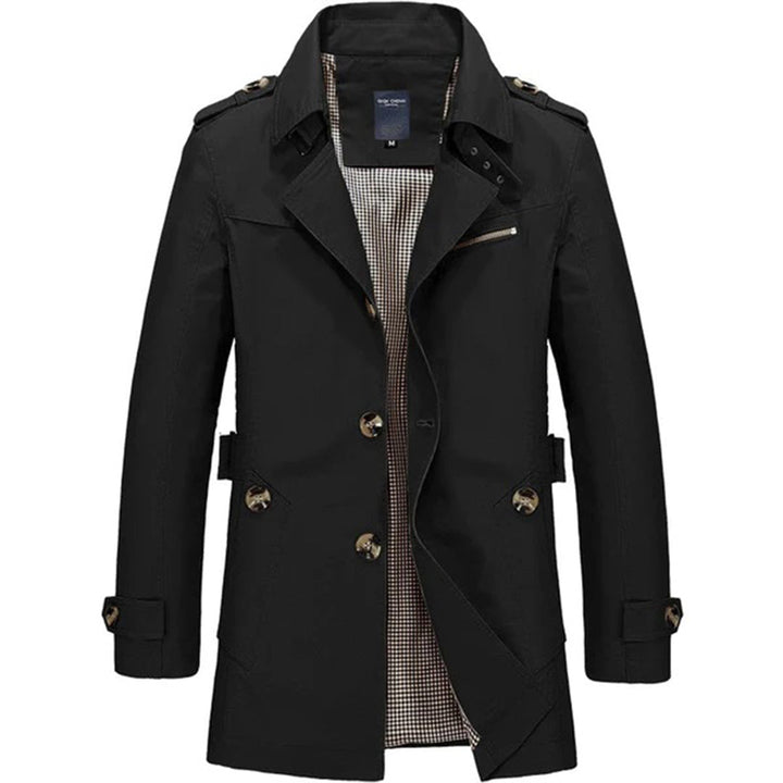 Herre Klassisk Trenchcoat med Knaplukning og Elegant Pasform