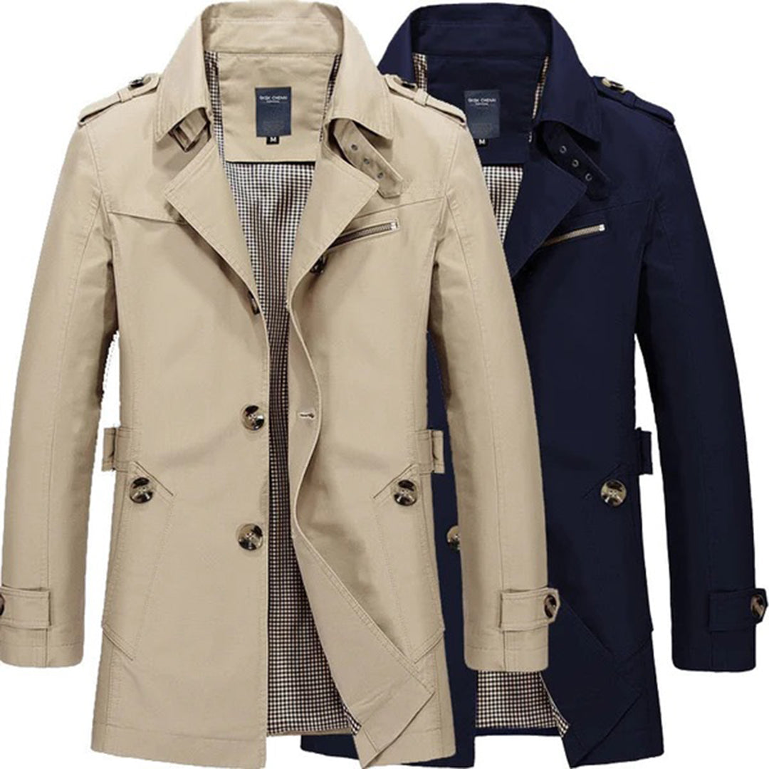 Herre Klassisk Trenchcoat med Knaplukning og Elegant Pasform