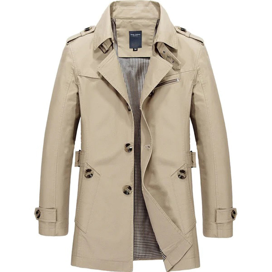 Herre Klassisk Trenchcoat med Knaplukning og Elegant Pasform