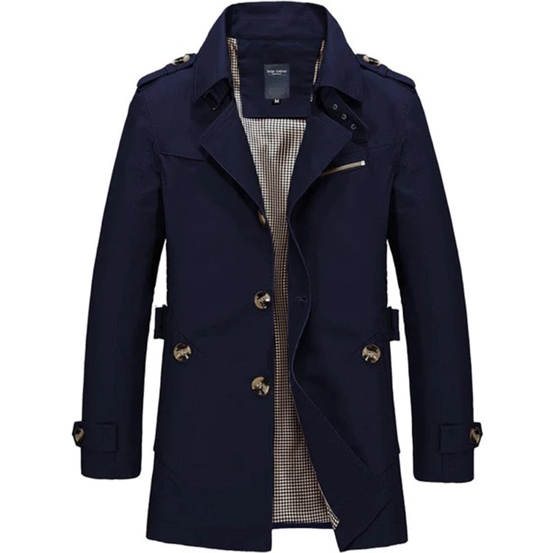 Herre Klassisk Trenchcoat med Knaplukning og Elegant Pasform