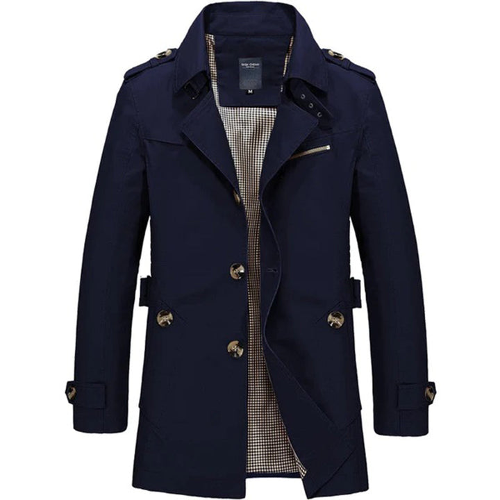 Herre Klassisk Trenchcoat med Knaplukning og Elegant Pasform
