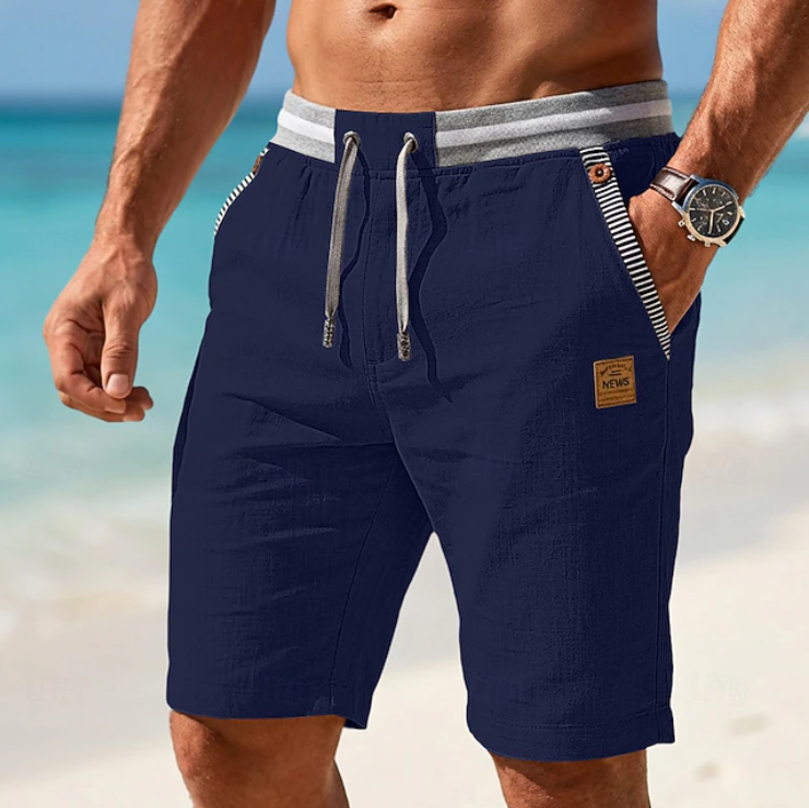 Herre Casual Sommershorts med Elastisk Linning og Mønstrede Lommikanter