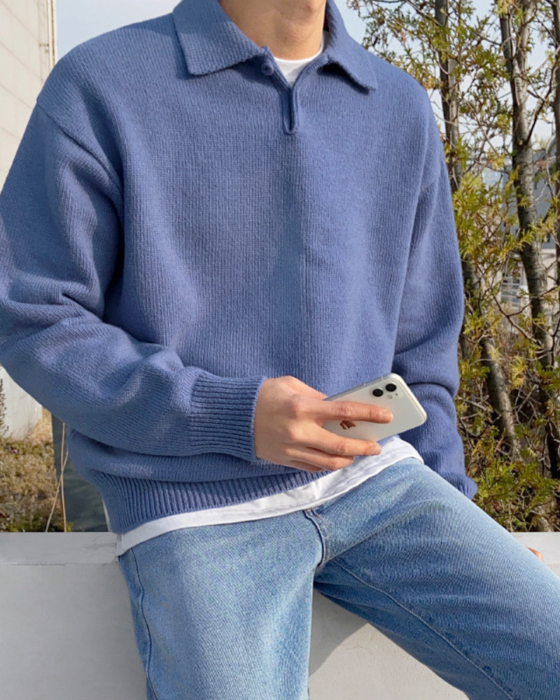 Enzo Laurent | afslappet Knit Polo striktrøje med Soft Minimal Elegance til herre