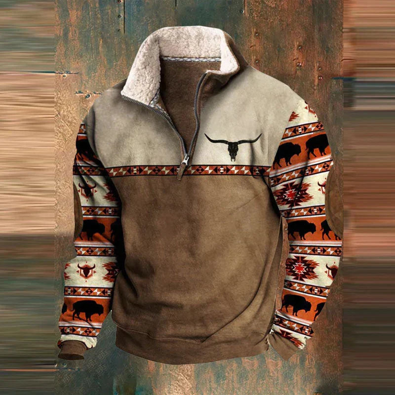 Nathan Cooper | Western Aztec Quarter-Zip Fleece striktrøje til herre