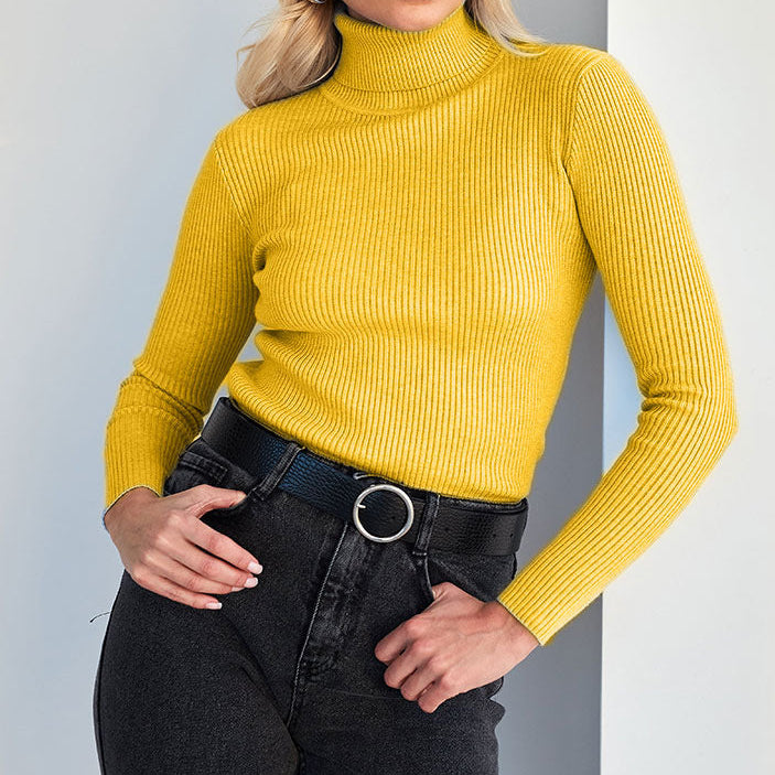 Clara Beaumont - Ribstrikket Rullekrave Strikket Top Til Dame
