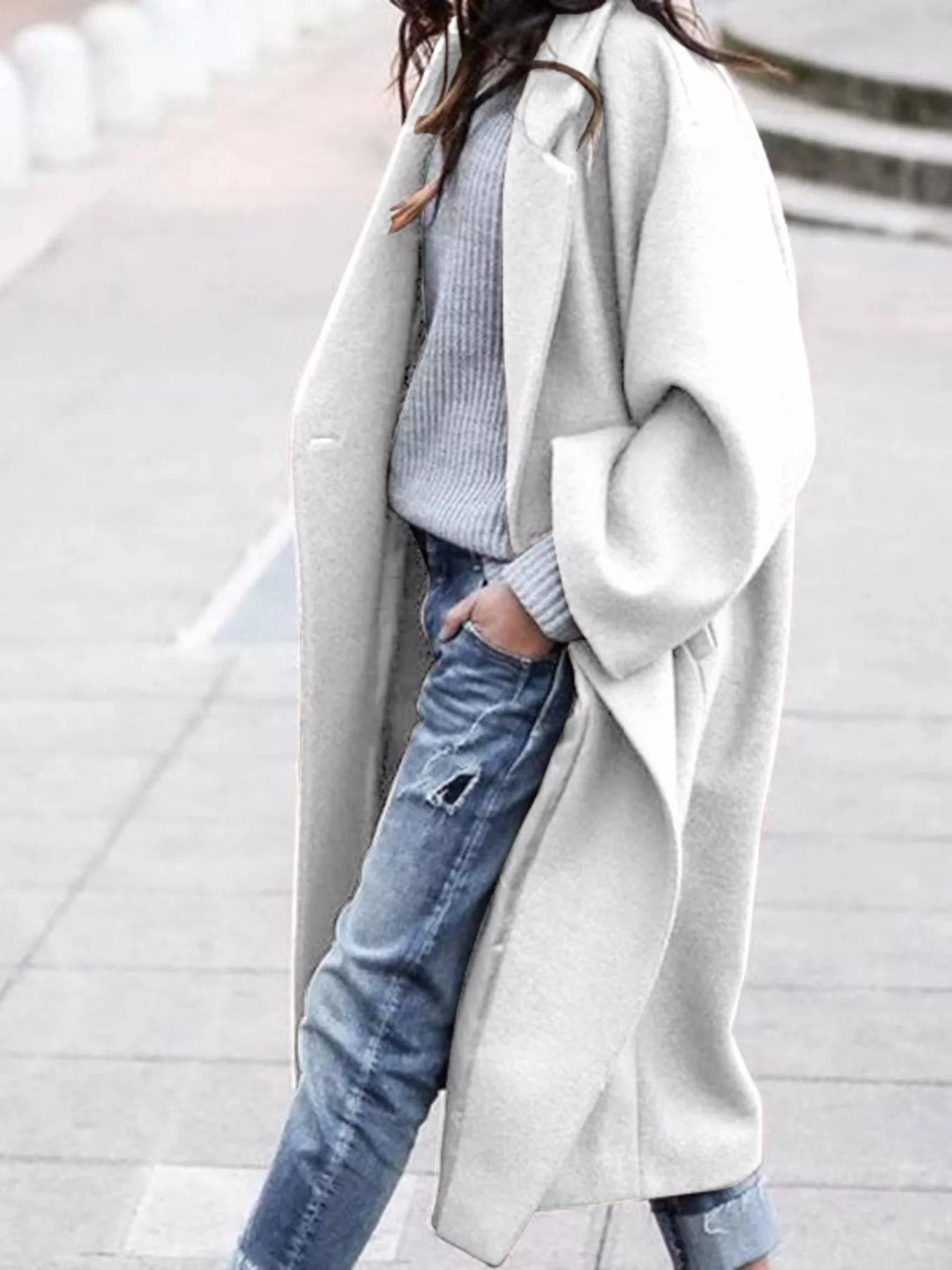 Amélie Laurent - Oversize Blanduld Lang Frakke Til Dame