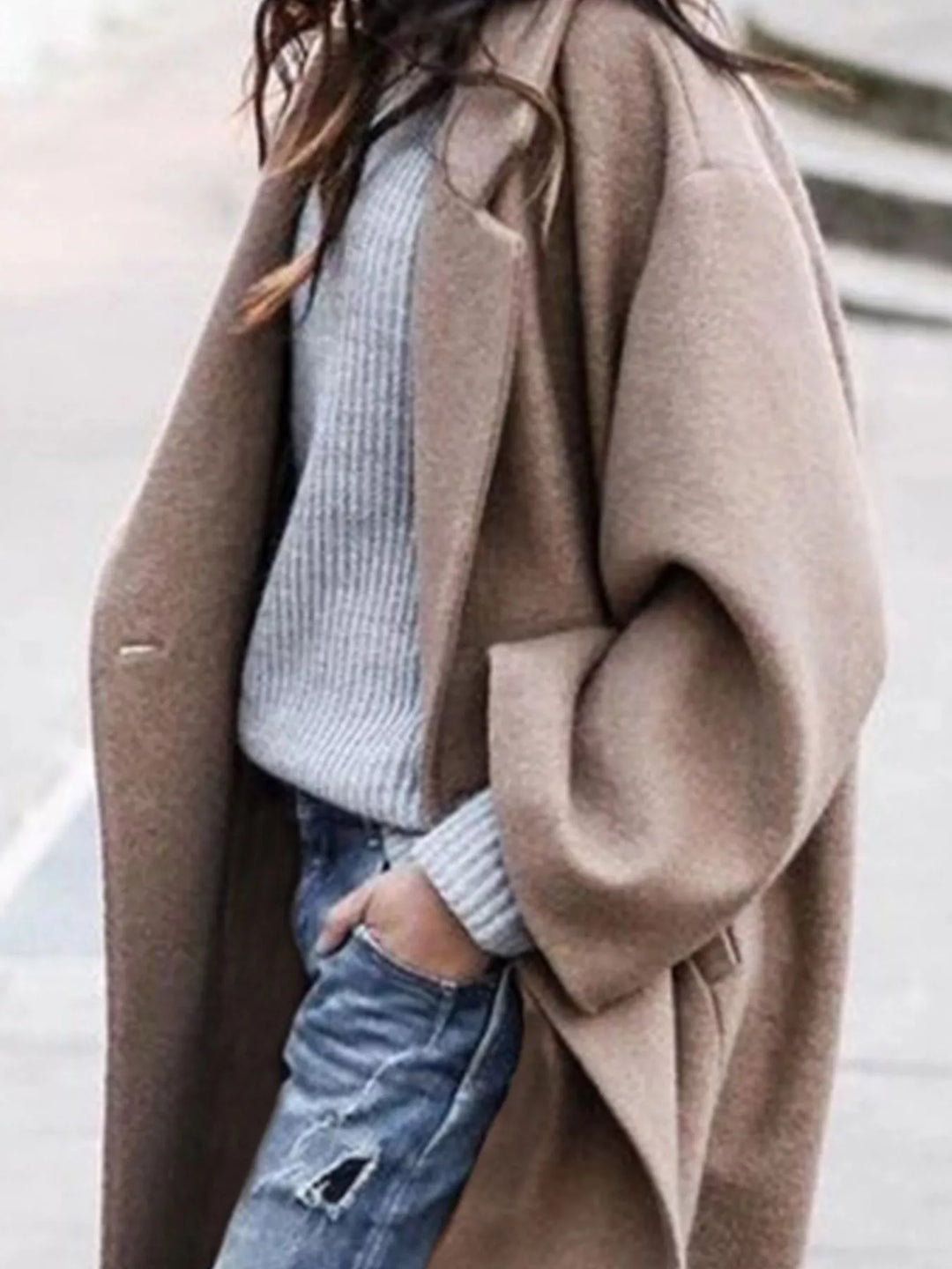 Amélie Laurent - Oversize Blanduld Lang Frakke Til Dame