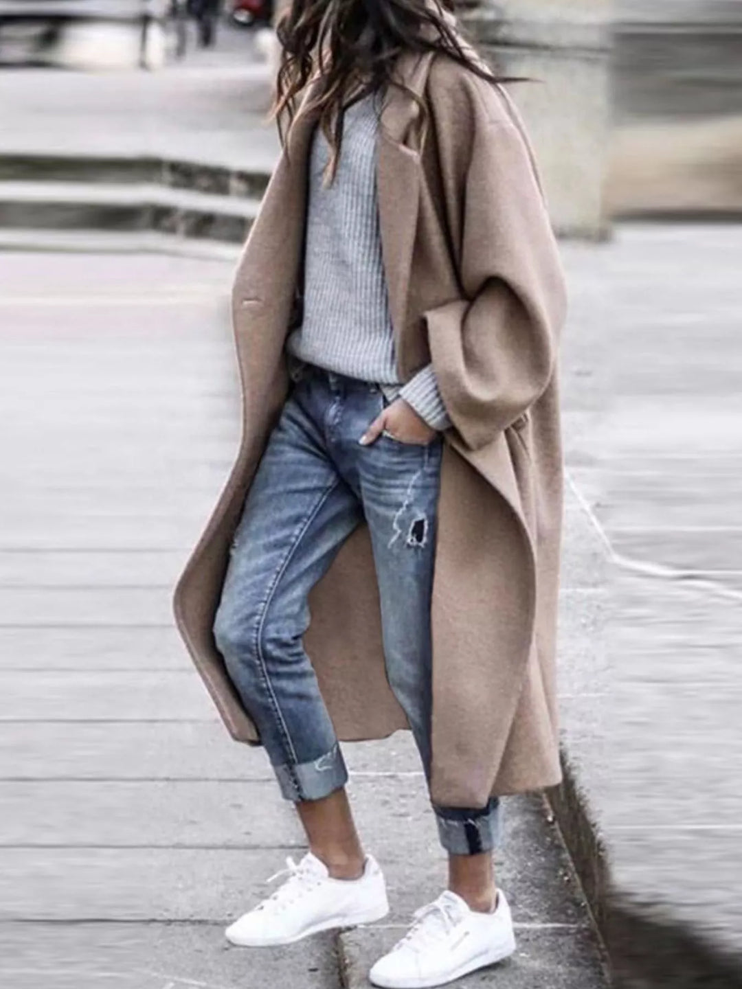 Amélie Laurent - Oversize Blanduld Lang Frakke Til Dame