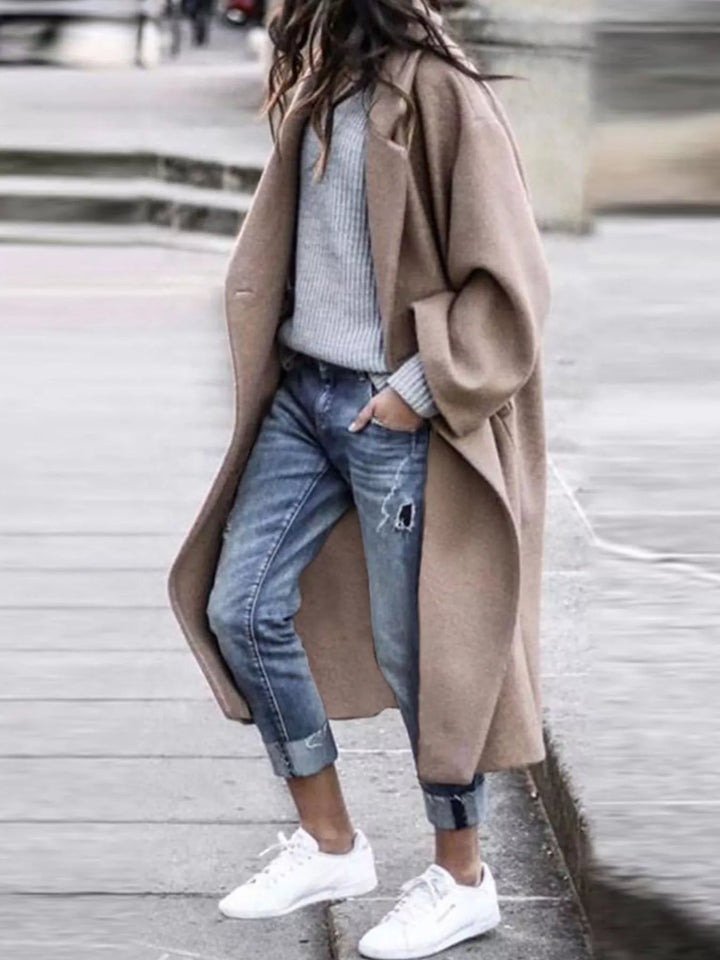 Amélie Laurent - Oversize Blanduld Lang Frakke Til Dame