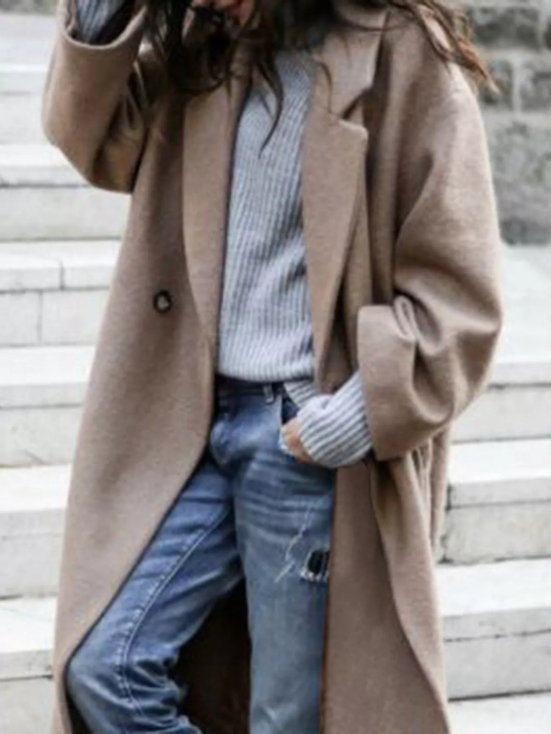 Amélie Laurent - Oversize Blanduld Lang Frakke Til Dame