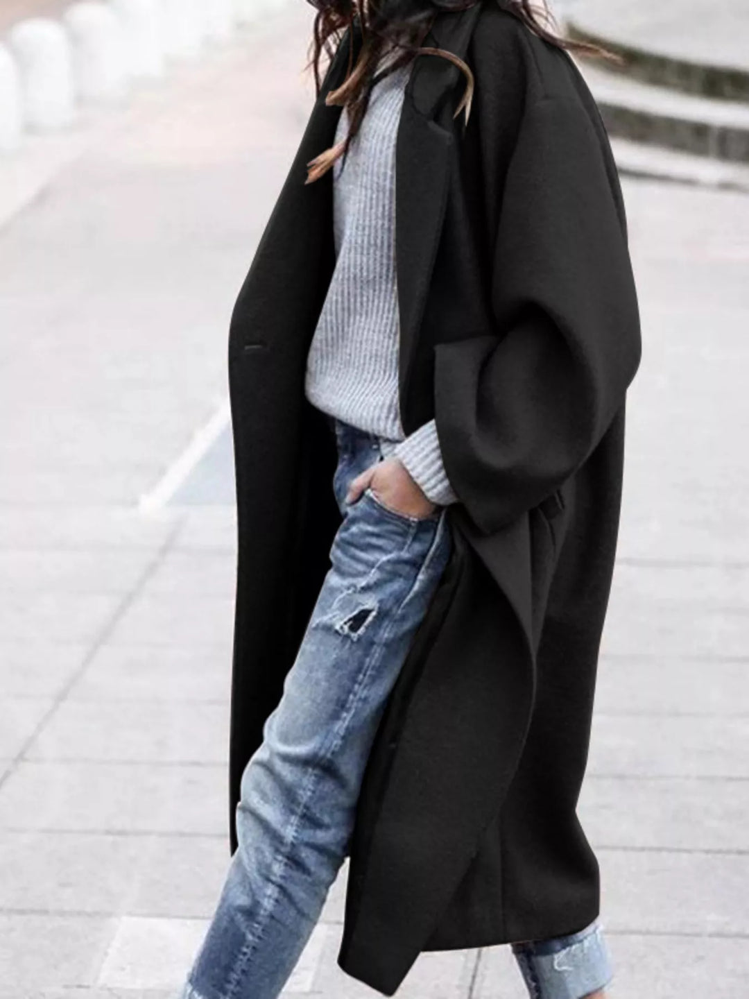 Amélie Laurent - Oversize Blanduld Lang Frakke Til Dame