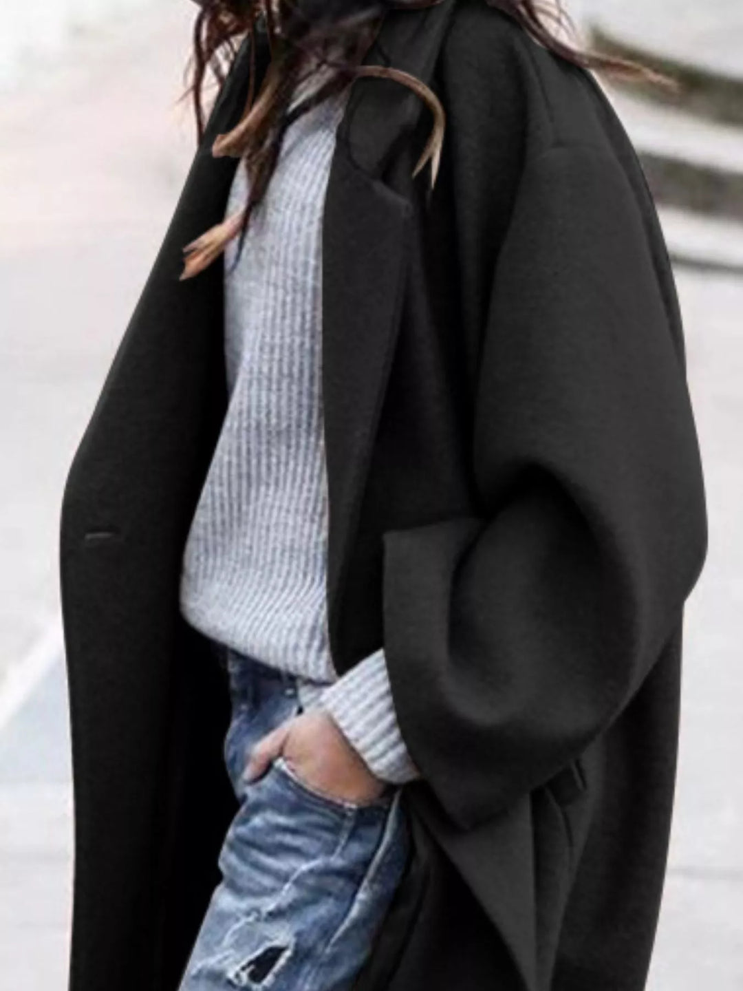 Amélie Laurent - Oversize Blanduld Lang Frakke Til Dame