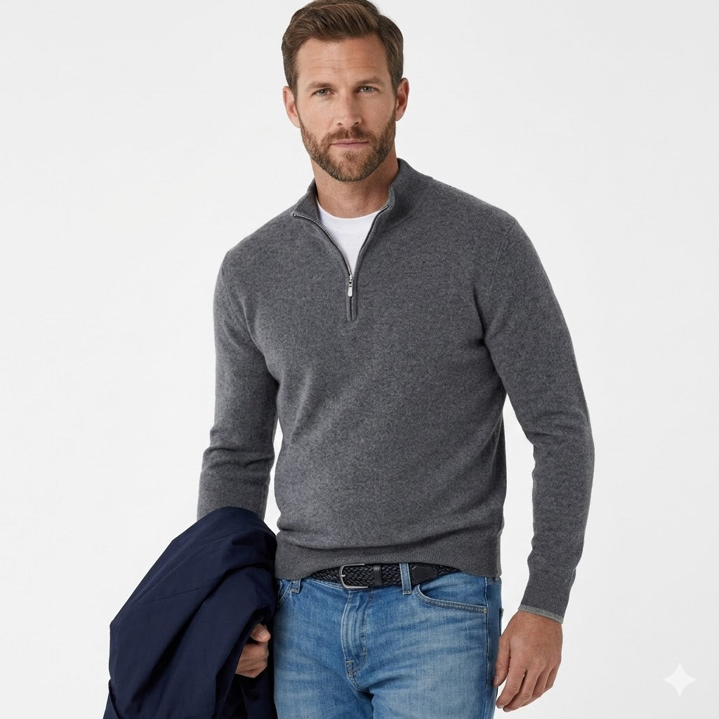 Luca Moretti - Premium Strikket Pullover Med Lynlås Til Herre
