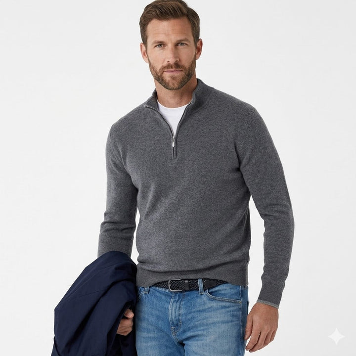 Luca Moretti - Premium Strikket Pullover Med Lynlås Til Herre