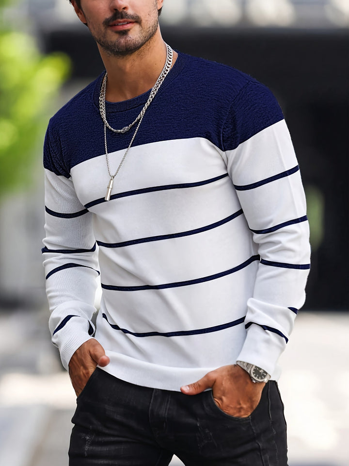 Mænd Casual Langærmet Pullover med Kontrastpanel