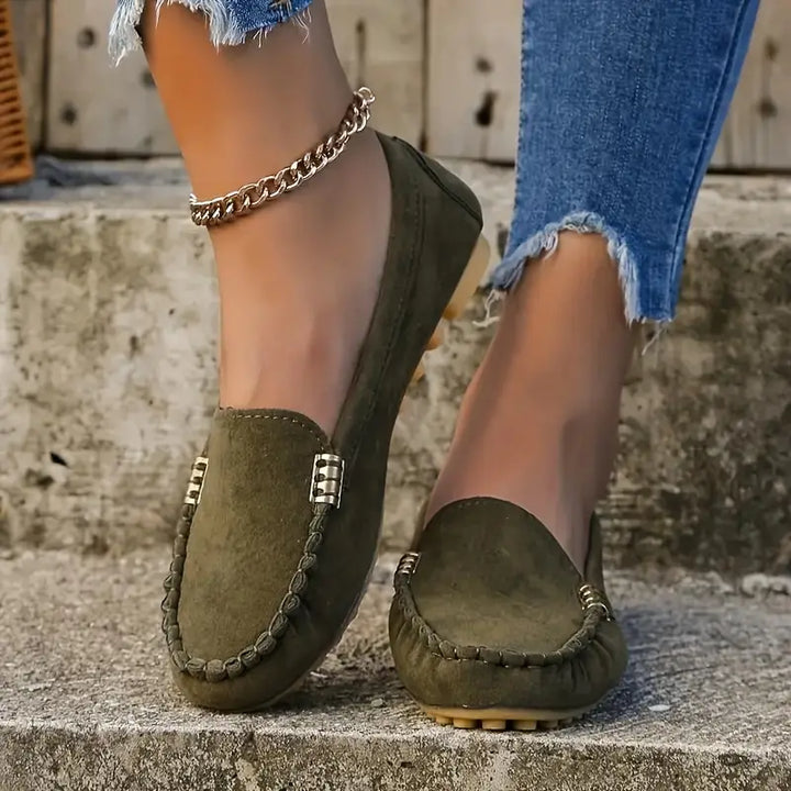 Damer Casual Sorte Slip-on Moccasins med Fleksibel Sål