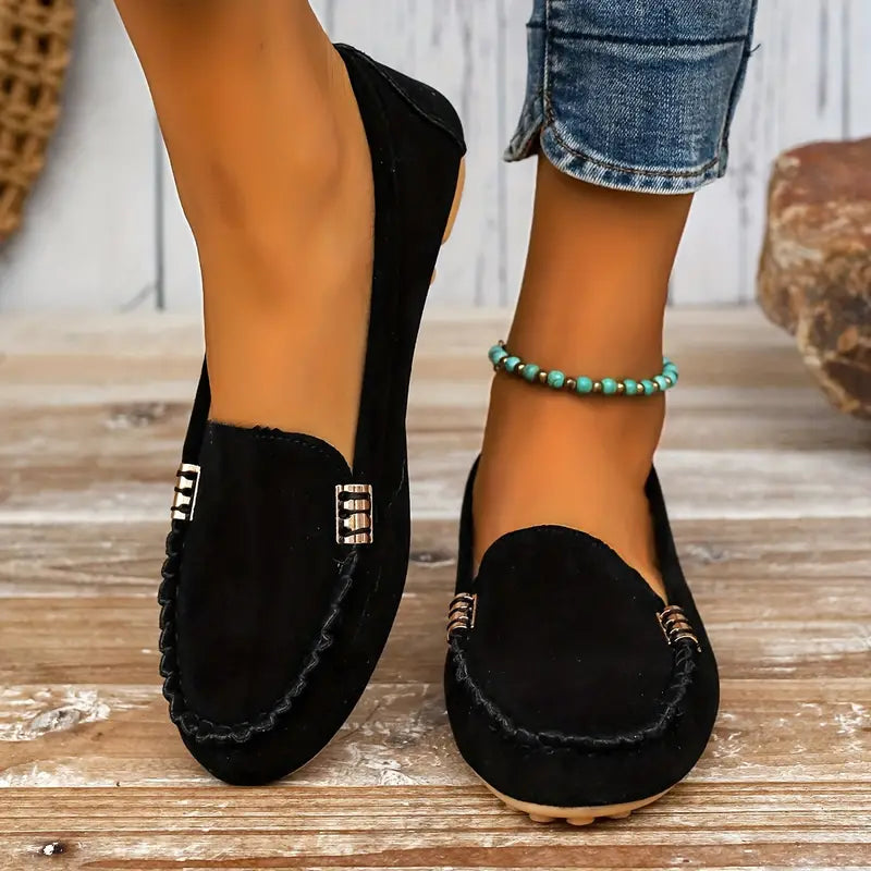 Damer Casual Sorte Slip-on Moccasins med Fleksibel Sål