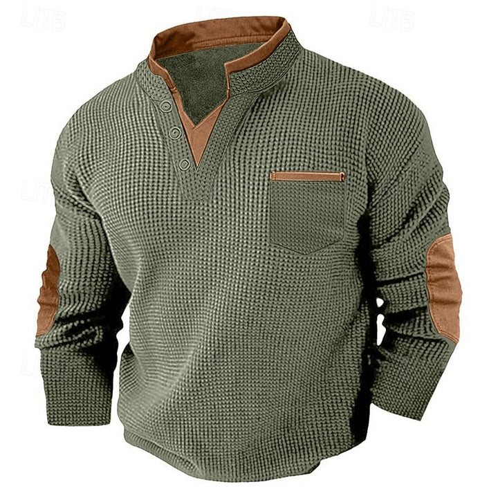 Herre Elegante Henley Sweater med Knapstolpe og Kravedetalje