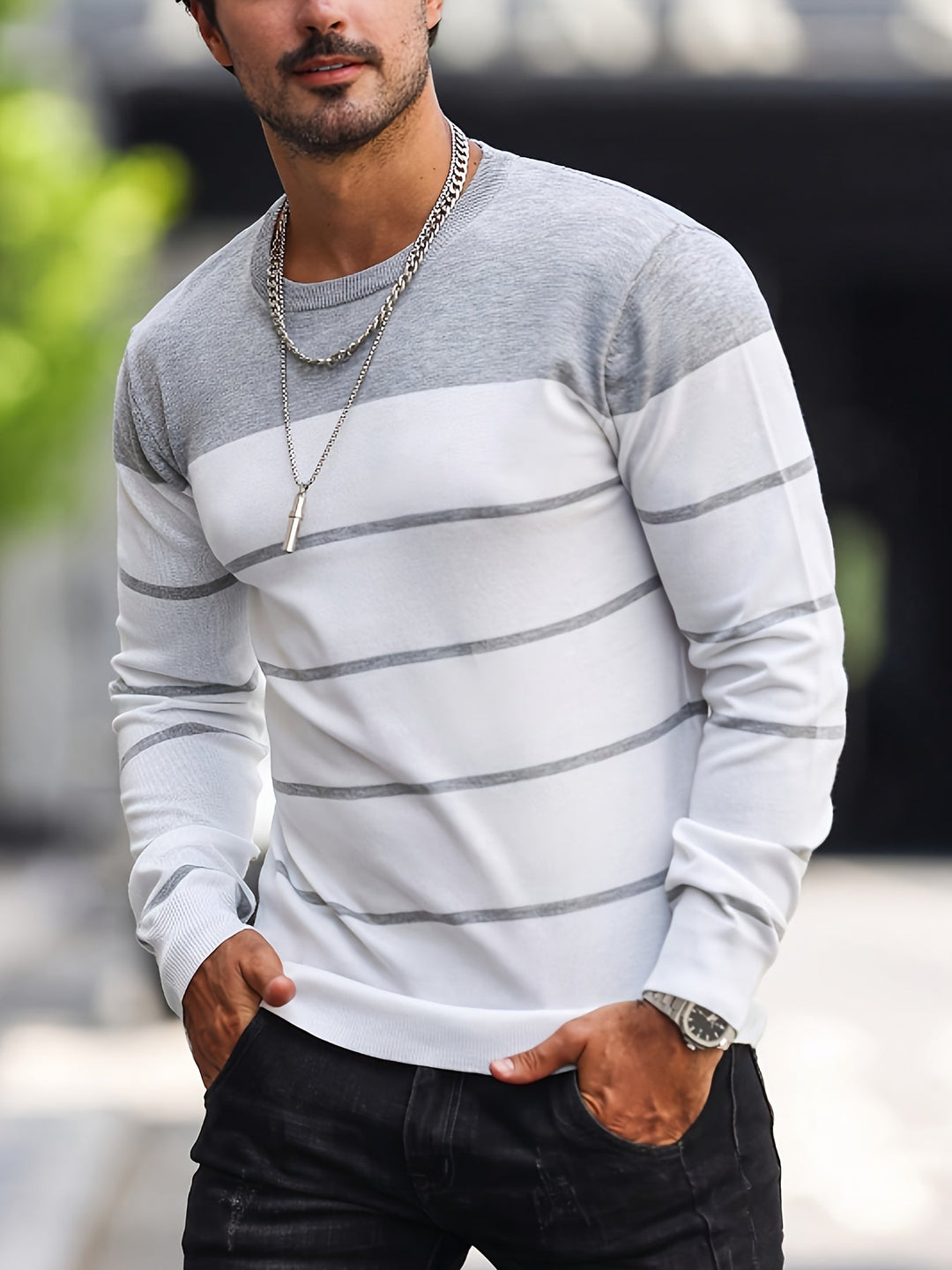 Mænd Casual Langærmet Pullover med Kontrastpanel
